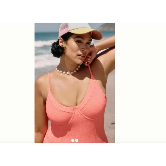 Good American Anthropologie Plus Size 4X Swimsuit Sparkle Demi-Cup Coral NWT - Picture 11 of 13